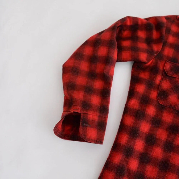 Vintage 70S Red & Black Buffalo Plaid Gorpcore Flannel Lined Button Up Shacket M - Picture 8 of 16